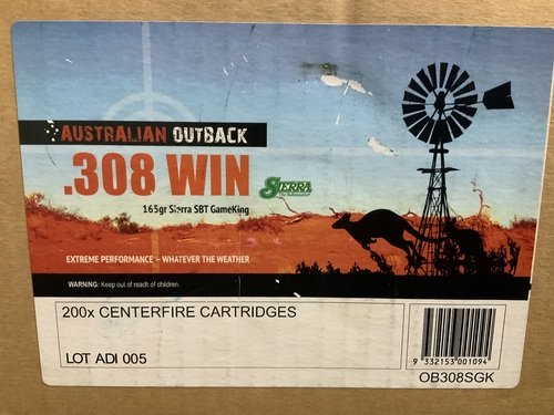 Australian Outback Sierra 165gr SBT .308 Gameking 200 Round Sealed Case 